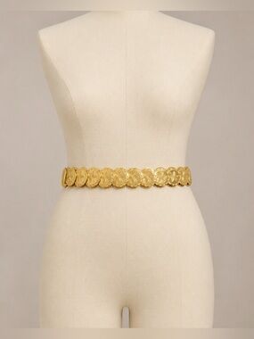 Vintage Gold Tone Coin Sand Dollar Disc Statement Waist Belt Boho Coastal